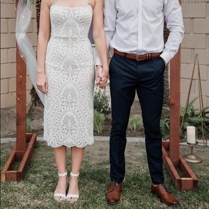 By Watters Strapless white Lace Gown size 4